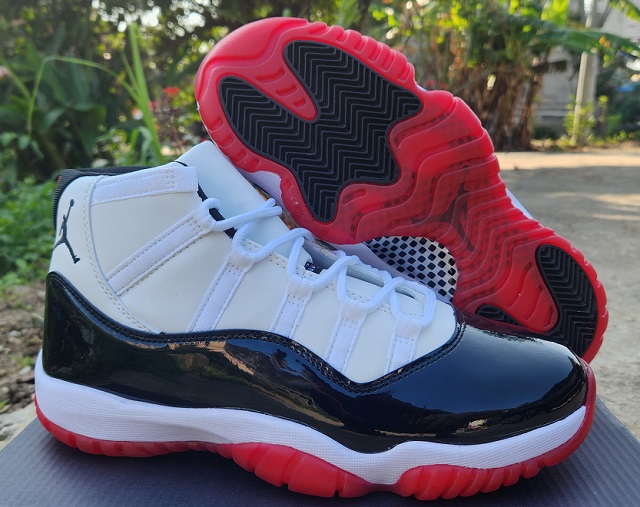 Women Air Jordan Shoes 11 White Black Red - Click Image to Close